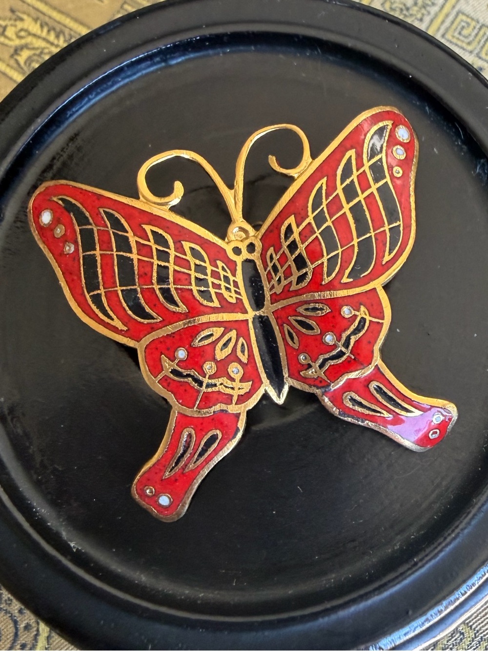 Vintage Cloisonné Butterfly Brooch & Pendant